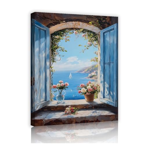 Affiche d'art bleu mer et fleurs pour un salon apaisant