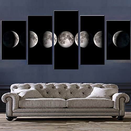 5 Piece Canvas Wall Art Modern 5 Pieces Moon Phase Change Canvas Home Deco Art Wall Print Modular Picture,Children'S Room Printed Wall Canvas Deco (Xl/Without Frame 150 X 100 Cm) For Livin -5I3G-J2J