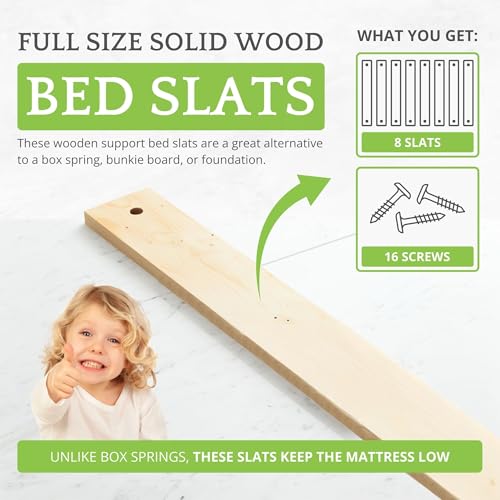 image for CC KITS Full Size Bed Slats - 8pc Solid Wood Under Mattress Support - 