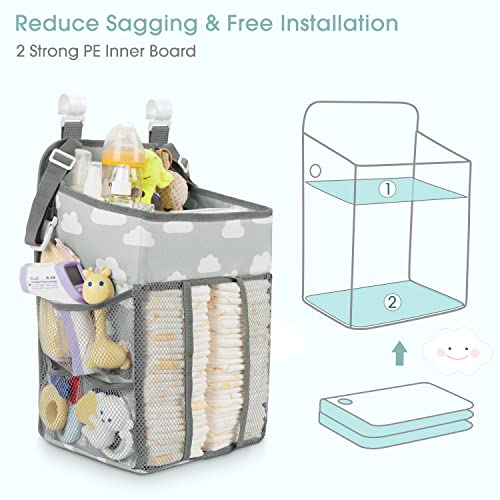Maliton Hanging Diaper Caddy Organizer - Diaper Stacker for Changing Table, Crib, Playard or Wall & Nursery Organization Baby Shower Gifts for Newborn (Gray Cloud) - Thumbnail 2