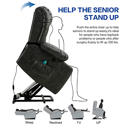 Maevis Large Power Lift Recliner Chair With Massage And Heating For Elderly And Adults,Breathable Leather Recliner Chairs For Living Room,Usb Port,2 Cup Holders (Sliver Grey) #TOP2
