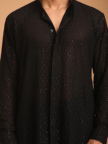 Image of VASTRAMAY Men's Georgette Kurta | Embroidered Georgette Stylish Kurta for Men | Ethnic Outfit for Festivals, Weddings Attire