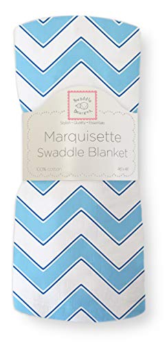 Image of SwaddleDesigns Marquisette Receiving Swaddle Blanket for Baby Boys & Girls, Soft Premium Cotton Muslin, Best Shower Gift, Blue Chevron, Parent Picks Award Winner