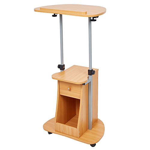 LUCKYERMORE Mobile Laptop Stand Rolling Presentation Cart Lectern Height Adjustable Sit-Stand Desk Computer