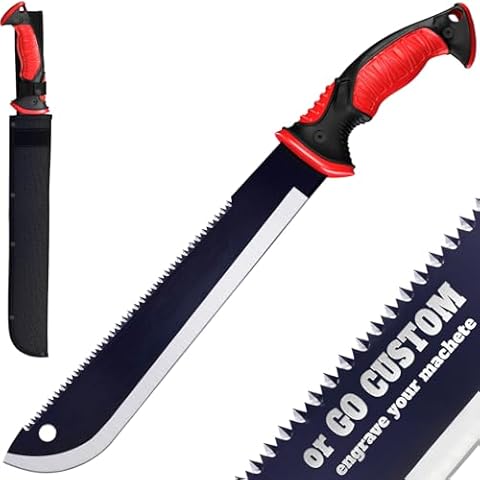 Machete with Saw - 19” Heavy Duty Tool & Sheath - Ergonomic No-Slip Handle - Survival Knife with Serrated Blade - Machetes for Bushcraft Outdoor Hunting Garden Cutting Trees and Yard Work 111084 Cover