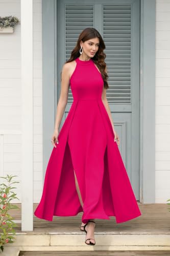 Image of MUSHARE Women's Halter Neck Sexy Split Cocktail Party Maxi Long Formal Dress