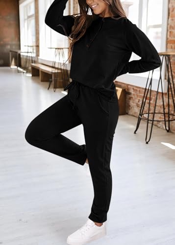 KIRUNDO Womens Sweatsuits 2 Piece Set 2025 Fall Winter Button Henley Sweatshirt Drawstring Pants Lounge Sets with Pockets4