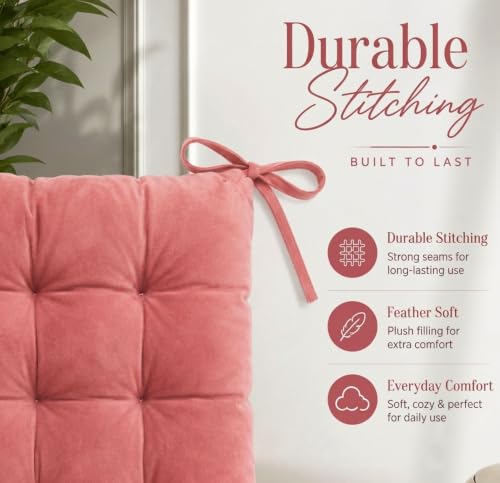 Image of BSB HOME Chair Pad Cushion with Tie Straps, Thick Tufted Seat Cushion for Dining, Office & Wooden Chairs, Soft Comfortable Chair Seat Pad with Durable Stitching,16 x 16 Inches(41 x 41 cm) - Dusty Pink
