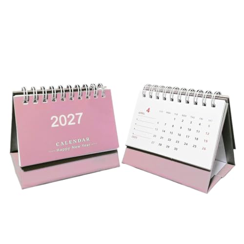Mini Desk Stand Calendar 2026-2027, Jul.2026 to Dec. 2027 Small 18 Months Desktop Calendar, Standing Spiral Mini Calendar 3.7"x3" Monthly Flip Schedule for Office School Home Classroom (Pink(26-27)) - Image 2