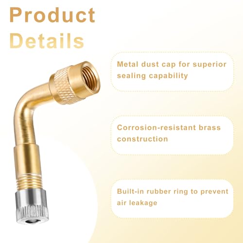 Image of Giantree 4 PCS Valve Stem Extenders, 90 Degree Schrader Tire Valve Stem Extension Brass Adaptor, for Dually Wheels Passenger Car RV Troller Bicycles Motorcycles and Trailers Silver