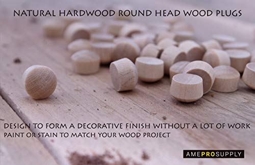 Image of 3 /8 Inch Birch Round Head Wood Plugs - Button Plugs for Screw Hole Covers - Wooden Caps for Furniture, Cabinets, and DIY Projects (120, 3 /8 inch Birch)
