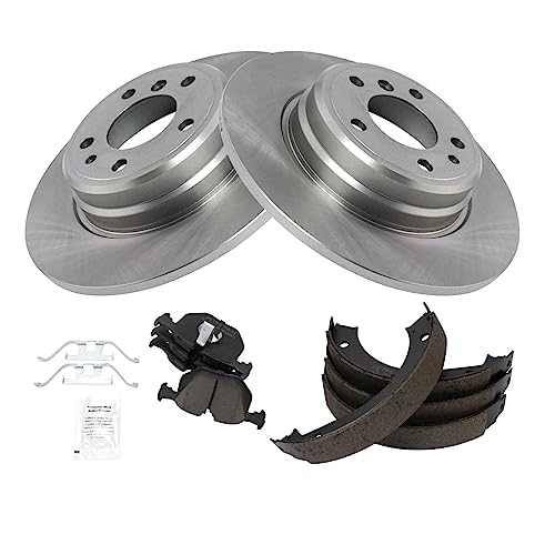 Image of TRQ Rear Brake Pad and Rotor Set Ceramic Parking Shoe Compatible with 1995-2001 BMW 740i 1995-2001 740iL