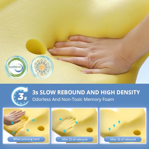 JOLLYVOGUE Cervical Neck Pillow for Pain Relief Memory Foam Side Sleeper Pillow with Cooling Pillowcase, Ergonomic Design for Back Stomach Sleepers, Medium, White