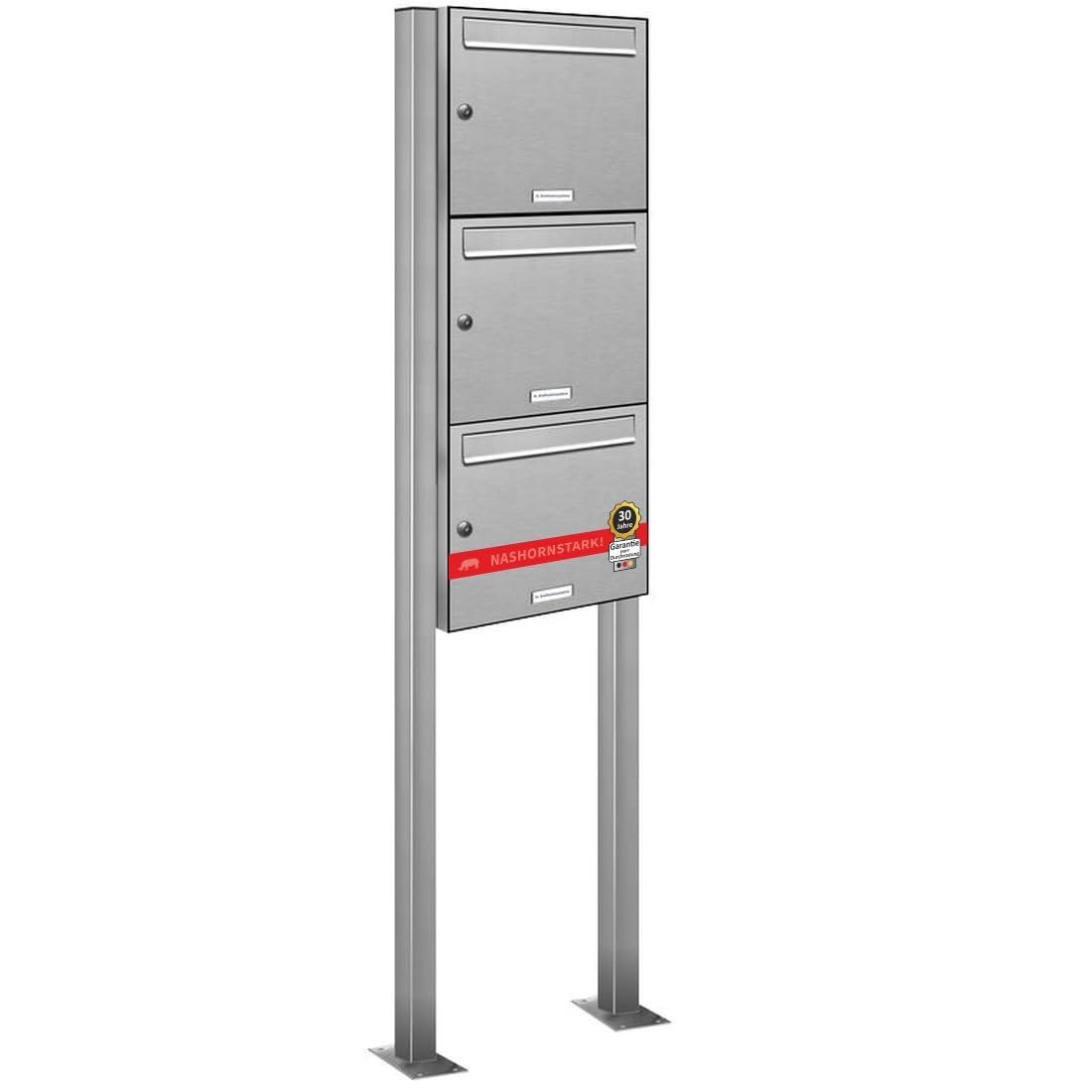3er Standbriefkastenanlage aus Edelstahl – freistehend, 3 Fächer