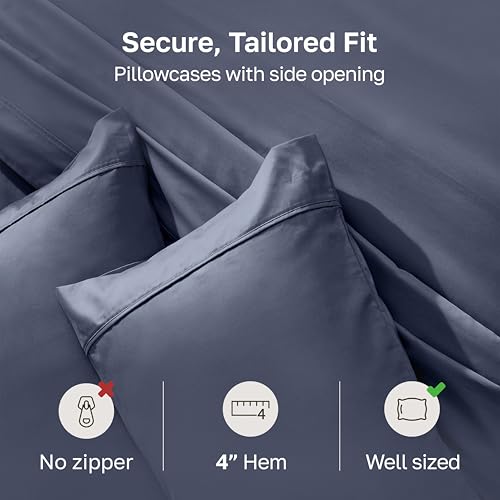 Image of California Design Den King Size Pillowcase Set - 400 Thread Count, 100% Cotton Sateen, Set of 2 Pillow Covers, Soft and Breathable - Indigo Dusty Blue