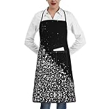 CELUCE Black White Glitter Printed Bib Apron Waterproof Oil Resistant Large Pocket For Men And Women