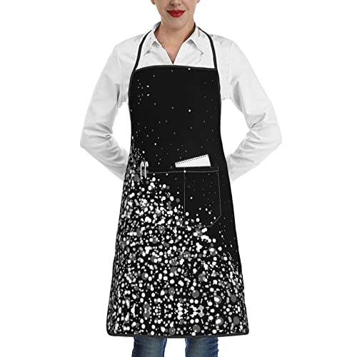 Celuce Black White Glitter Printed Bib Apron Waterproof Oil Resistant Large Pocket For Men And Women Adult Cooking Painting Baking #TOP3