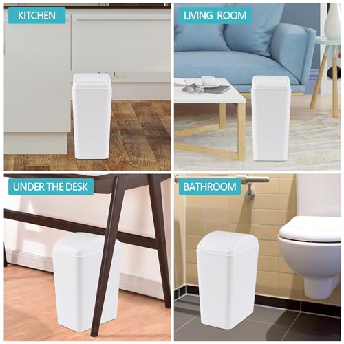 Image of 16 Liter Plastic Trash Can, Swing Top Garbage Bin Wastebasket (White)