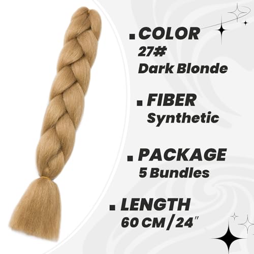 Dcbaboo Blonde Hair Extensions for Braiding Jumbo Braiding Hair Extension 5packs 24inch Synthetic Hair Kanekalon Ombre Braids Extensions Hair Afro Crochet Twist Box Braids 500g - Image 2