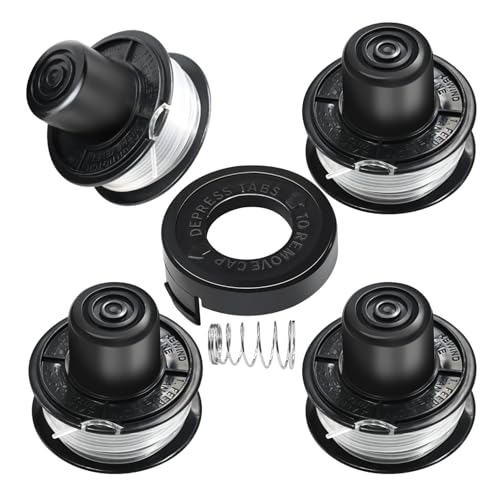 Uchidodo Bobine Fil Coupe Bordure pour Black et Decker Debroussailleuse, 4 Bobine de Fil Debroussailleuse avec Couvercle Et Ressort, Longueur 5.1 m, Diamètre...