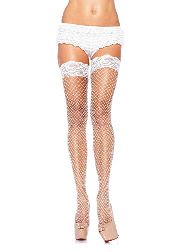 Leg Avenue Women's Industrial Fishnet Thigh Highs with Stay Up Silicone Lace Top