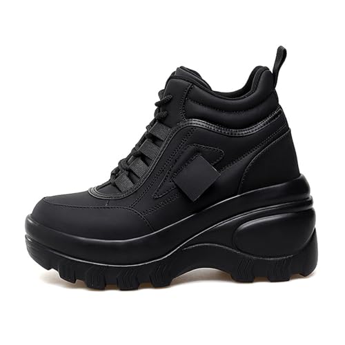 Women's Color Matching Platform Casual Sneakers Retro Round Head Plus Velvet Warm Chunky Non-Slip Fashion Lace-Up Dad Shoes Comfortable Wedge Heel Walking Sneakers2