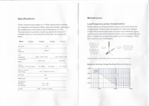 Image of T3100 High Voltage Probe 100MHz DC Bandwidth 1:100 Attenuation Probe Peak AC Max Working Input Voltage Works with Oscilloscope