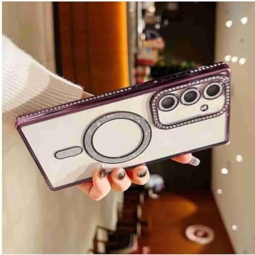 Image of for Samsung Galaxy Glitter Case,Luxury Bling Rhinestone Diamond Plated Bumper Case,MagSafe, Sparkle Camera Lens Protection Clear Back Cover (Purple, for Samsung Galaxy S25 Plus 5G)