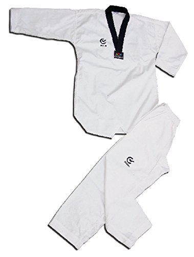Tenue de taekwondo femme 160cm Col V en diamant Noir Wacoku WTF Approved
