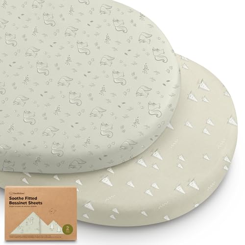 Image of 2-Pack Organic Bassinet Sheets for Girls, Boys - 100% Cotton Bassinet Mattress Sheets Compatible with Halo Bassinest Swivel Sleeper, Graco, Baby Delight, Chicco, Fitted Bassinet Sheets (Pine Grove)