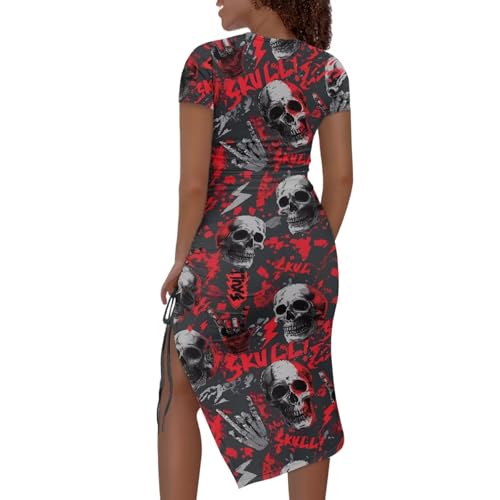 Image of Short Sleeve Dress for Women,Sexy Bodycon Dress,Plus Size Slit Dress,String Design s-4xl