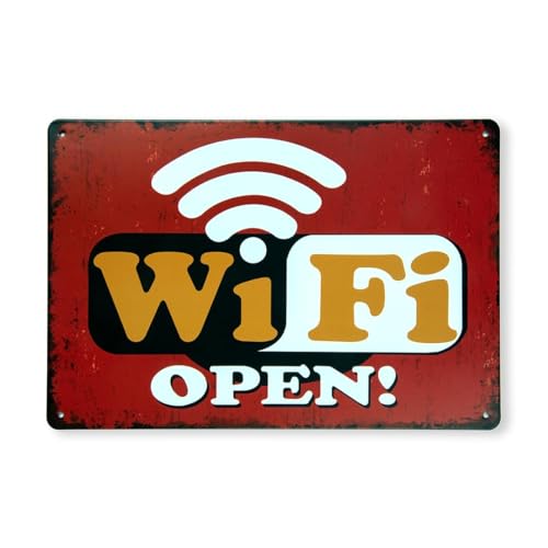 Image of Eazywagon Decorative Retro Metal Signs Wall Plate - 12x8 Inch (WiFi Open) | Weatherproof Vintage Metal Sign Plate for Cafe, Home, Bar, Garage | Decorative Wall Hanging Sign Board