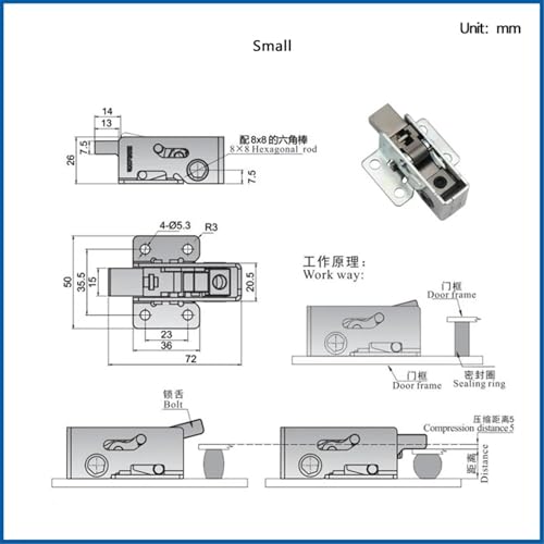 Serrure de porte de four étanche et loquet de compression pour machine industrielle