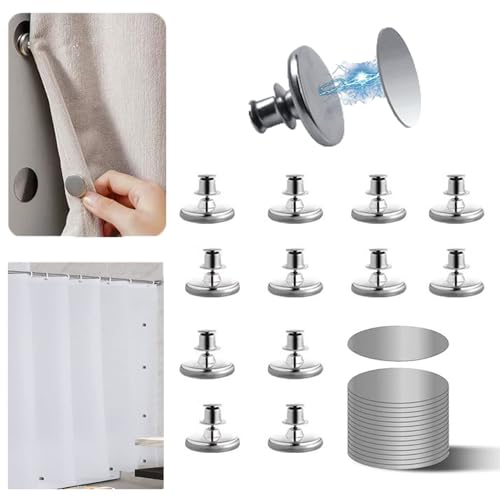 10 Pcs Magnetic Curtain Clips Curtain Magnets Closure Prevent Light Leaking Shower Curtain Side Magnets to Keep Shower Liner Closed and Tight to The Wall with 10 Pcs Self-Adhesive Patch