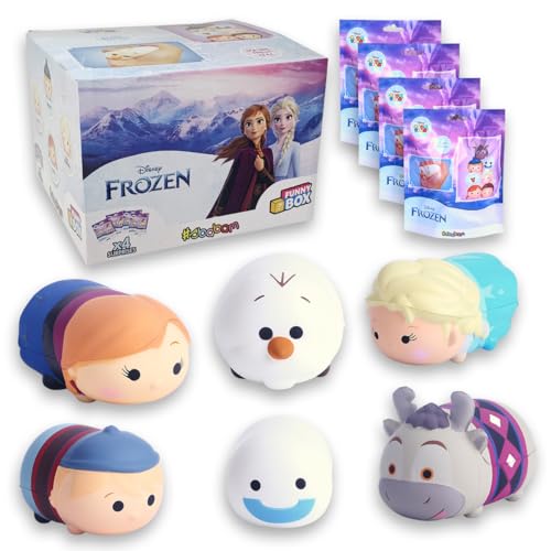 #sbabam Funny Box Disney Frozen Tsum Tsum, Juegos para Niños de Edicola, Juguetes Squishy Suaves, Pack de 4 Piezas con Juegos de Frozen de Elsa, Anna, Olaf y Muchos Otros