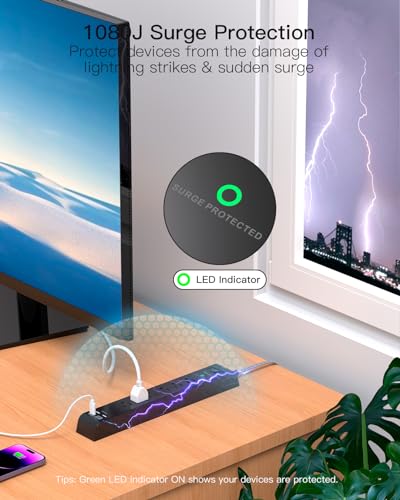 Image of mifaso 10ft Type c Travel Essentials - 3Ft Power Strip with USB, Compact Flat Plug Extension Cord with 3 Outlets 4 USB Ports, Non Surge Cruise Must Haves, Cruise Ship Essentials, White (Dock-01)