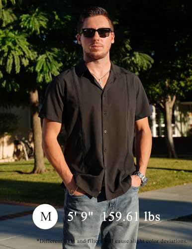 COOFANDY Mens Cuban Guayabera Shirts Short Sleeve Button Down Shirt Lightweight Summer Beach Shirts2