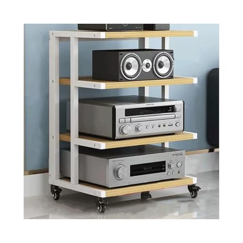 Estante HiFi móvil con ventilación abierta y ruedas para componentes estéreo