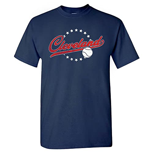 Cleveland Baseball Vintage Mens Fan T-Shirt (Navy Shirt L)