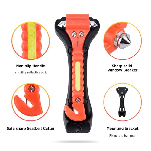 Image of MOTORBUDDY 2-Pack Car Safety Hammer Seatbelt Cutter, Auto Emergency Escape Hammer with Window Glass Breaker and Seat Belt Cutter, Escape Tool for Car Accidents