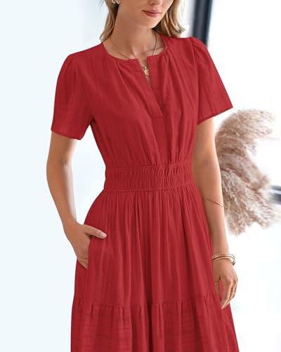 BTFBM Womens Summer 2026 Casual Midi Maxi Dresses Lightweight Short Sleeve V Neck Elastic Waist Boho Beach Dress Pockets - image 6