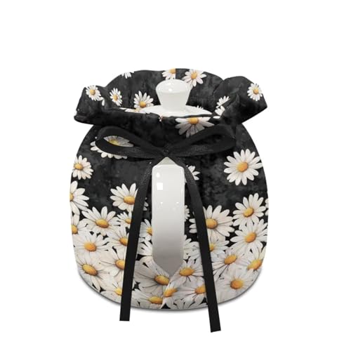 Image of Tea Cozy for Teapot Black Cat Daisy Print Tea Kettle Dust Cover Keep Warm Breakfast Warmer with Drawstring Kitchen Decorations