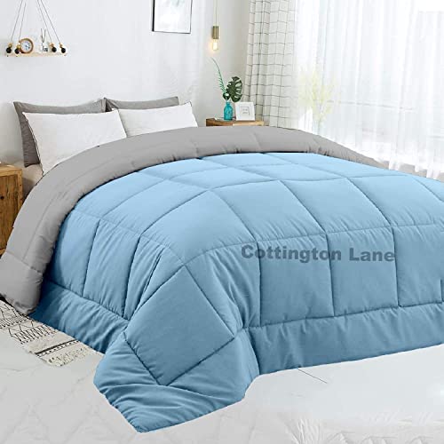 Image of Reversible Microfiber Comforter 300 GSM,Microfibre Reversible AC Comforter,Single All Weather Comforter for Single Bed Single Size Microfiber Filling, Size Single 68 inch X 90 inch Light Grey and Sky Blue