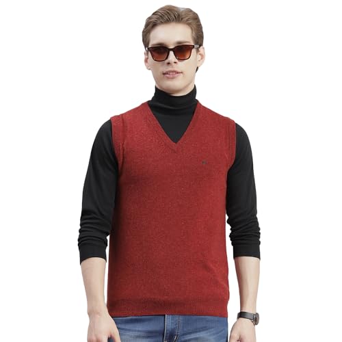Image of Monte Carlo Off White Solid V Neck Sweater | Warm Woolen Pullover for Men | Soft Comfortable Knitted Winter Wear Sweater for Men's