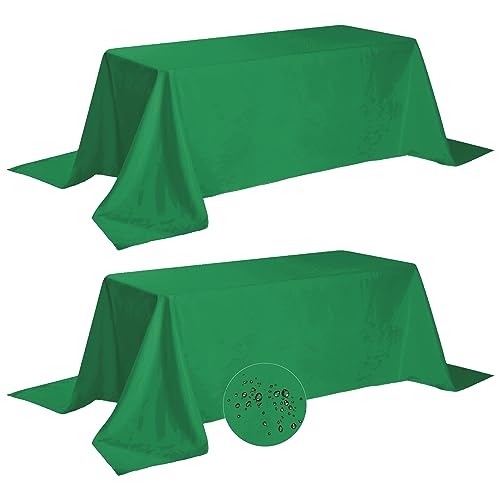 Fokitut 2 Pack Waterproof Rectangle Tablecloth, 90x156 Inch, Stain Resistant and Wrinkle Polyester Table Cloth, Fabric Table Cover for Kitchen Dining, Wedding, Party, Holiday Dinner-Emerald