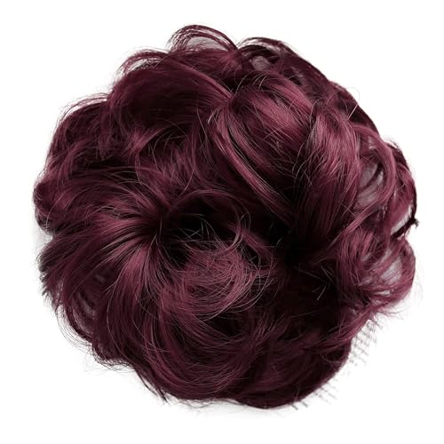CAISHA Messy Scrunchie Bun Voluminous Wavy Hairpiece Heat-resistant Synthetic Fibres Wine Red G27A