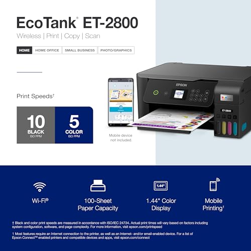 Epson EcoTank ET-2800 Wireless Color All-in-One Cartridge-Free Supertank with Scan and Copy, The Ideal Basic Home Printer - Black - Image 6