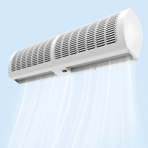 JFOZDM Silenciosa Cortina de Aire, Cortina de Aire para Puerta, Comercial Cortina Aire, Súper Poderosa & Ángulo De Viento Ajustable & 2 Velocidades & Control Remoto, Anti-Moscas, Fácil De Instalar