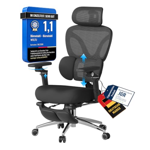 WOLTU Bürostuhl Ergonomisch, Schreibtischstuhl, 6D Armlehnen Schwarz
