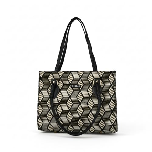 Image of ENSAC Cotton Tote Bag for Women, Stylish Handbag for women with Zip Closure | Fit for Office Bag, College, Travel Use | Handcrafted in India